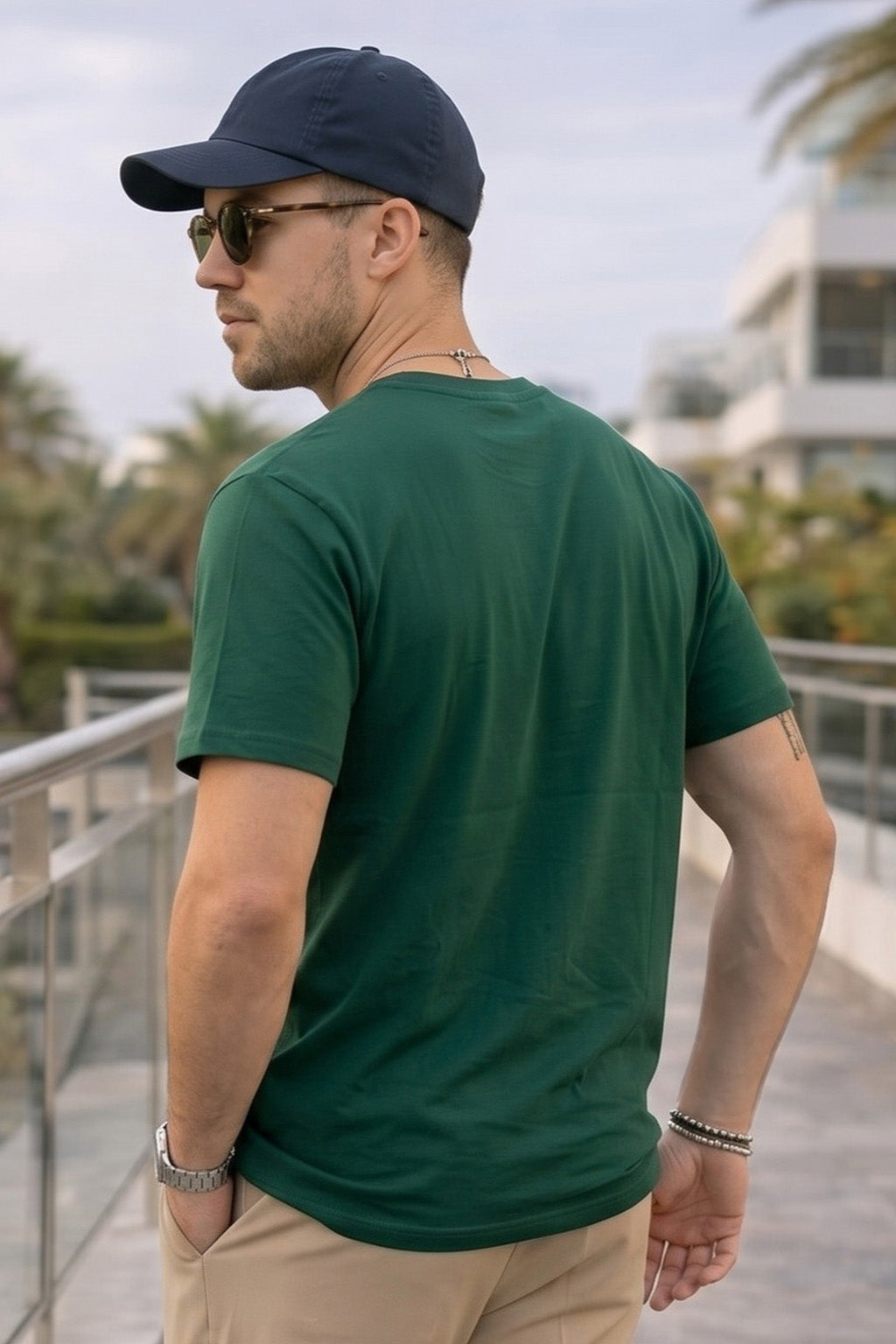 Green Plain Regular Fit T-shirt