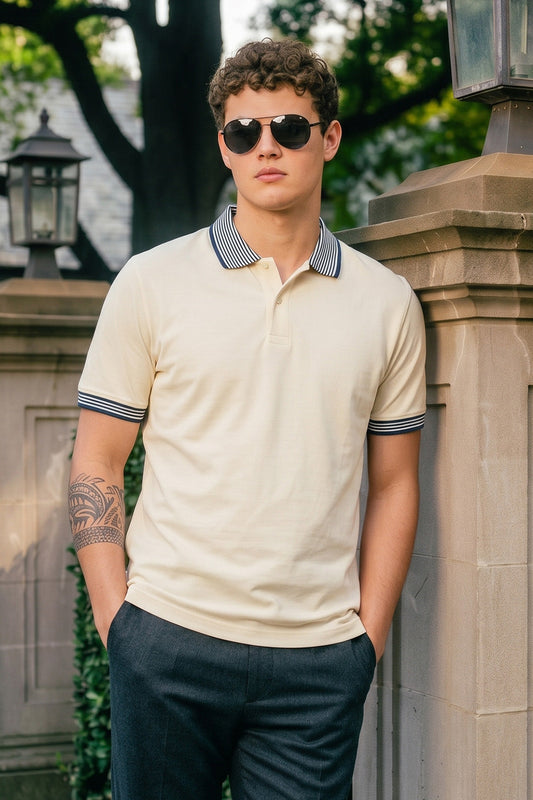Swanwhite Stripped Collar Regular Fit Exclusive Pique Lycra Polo T-Shirt