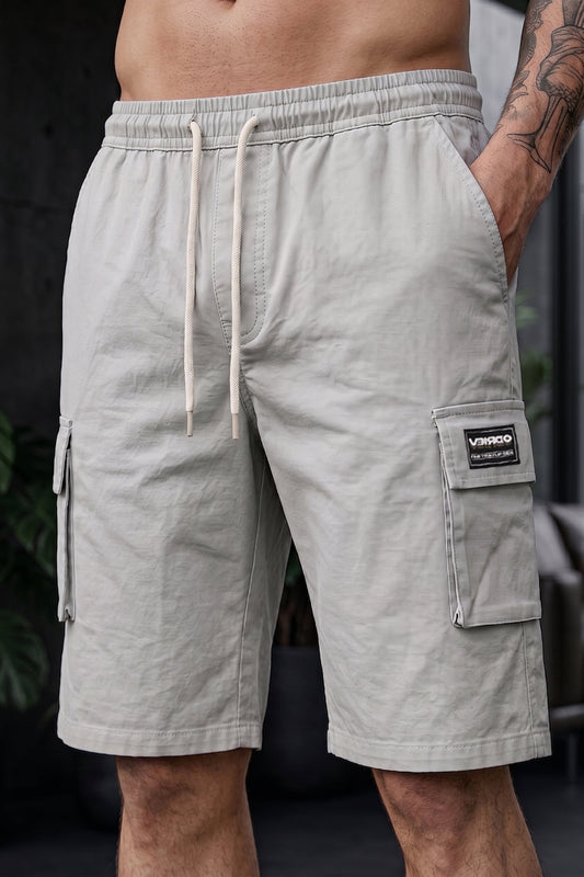 Veirdo Light Grey Minimal Cargo Shorts with Drawstring