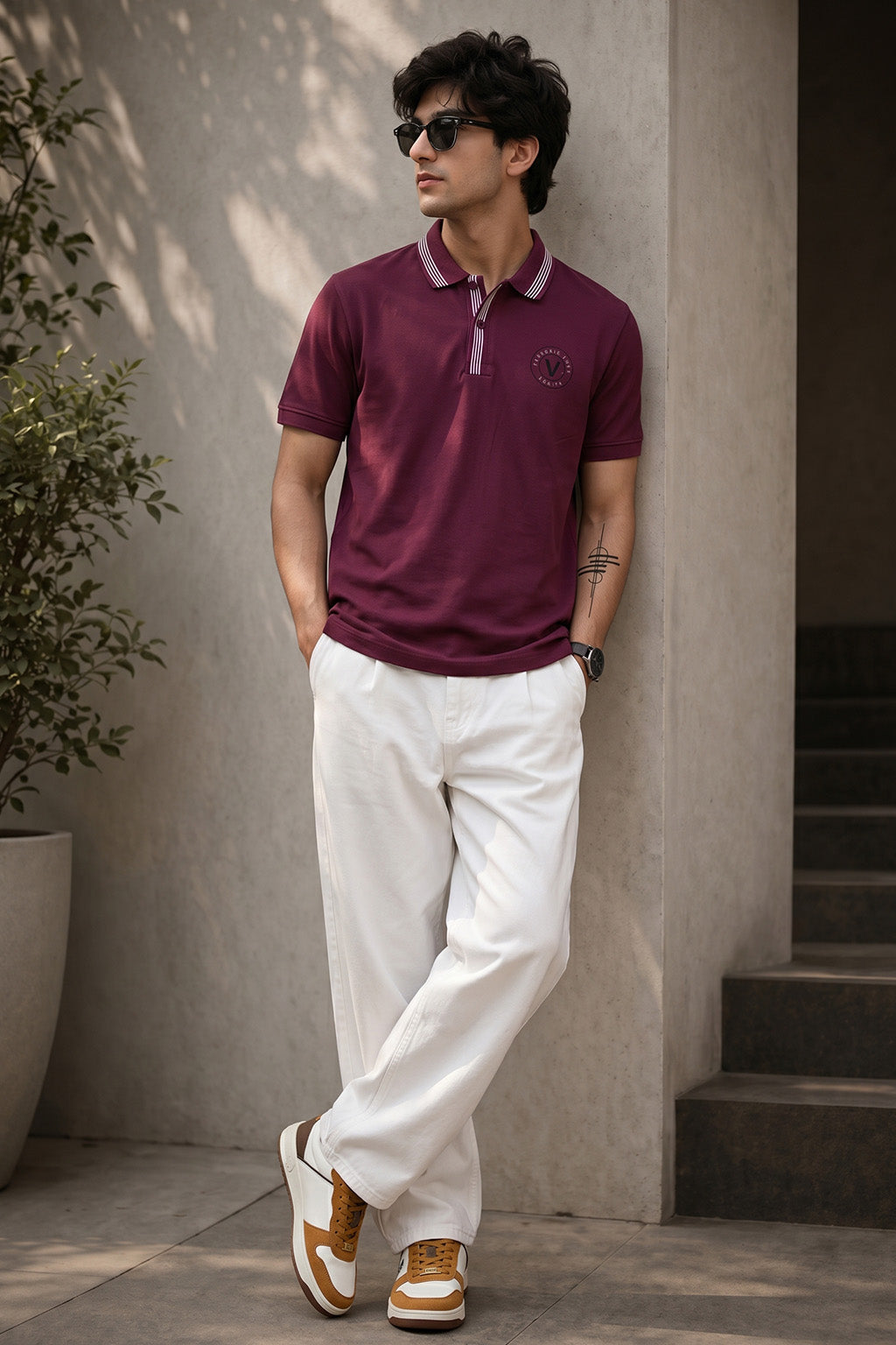 Veirdo City Aubergine Regular Fit Pique Lycra Exclusive Polo T-Shirt