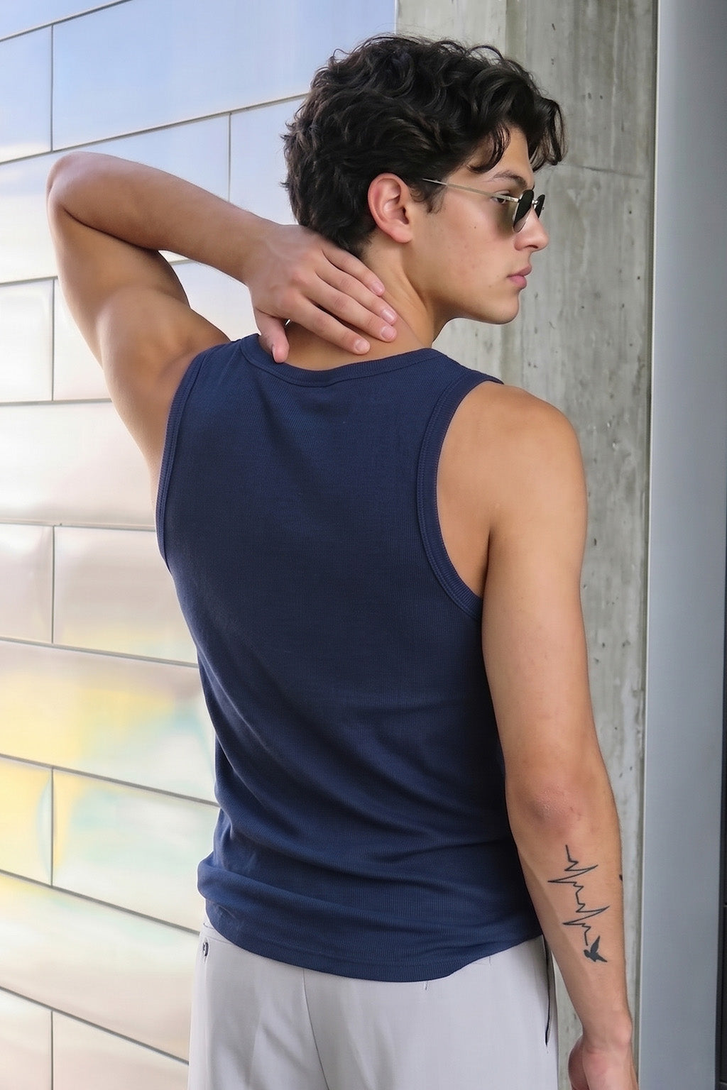 Navy Plain Regular FIt Gym Vest