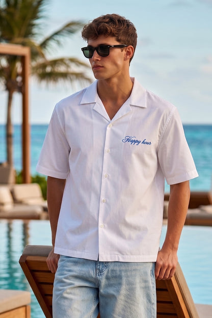 Blue Lagoon White Oversized Printed Exclusive Shirt