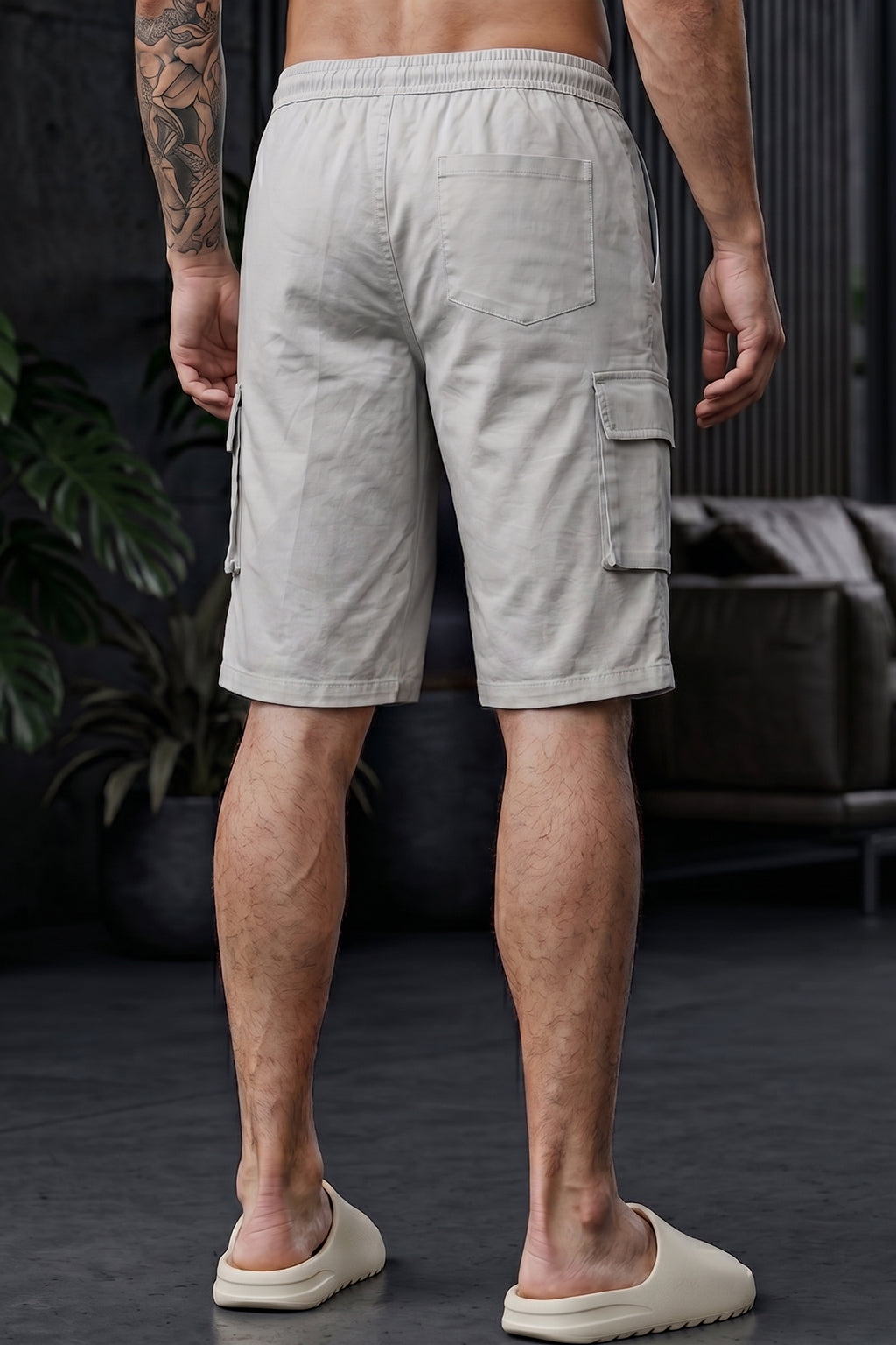 Veirdo Light Grey Minimal Cargo Shorts with Drawstring