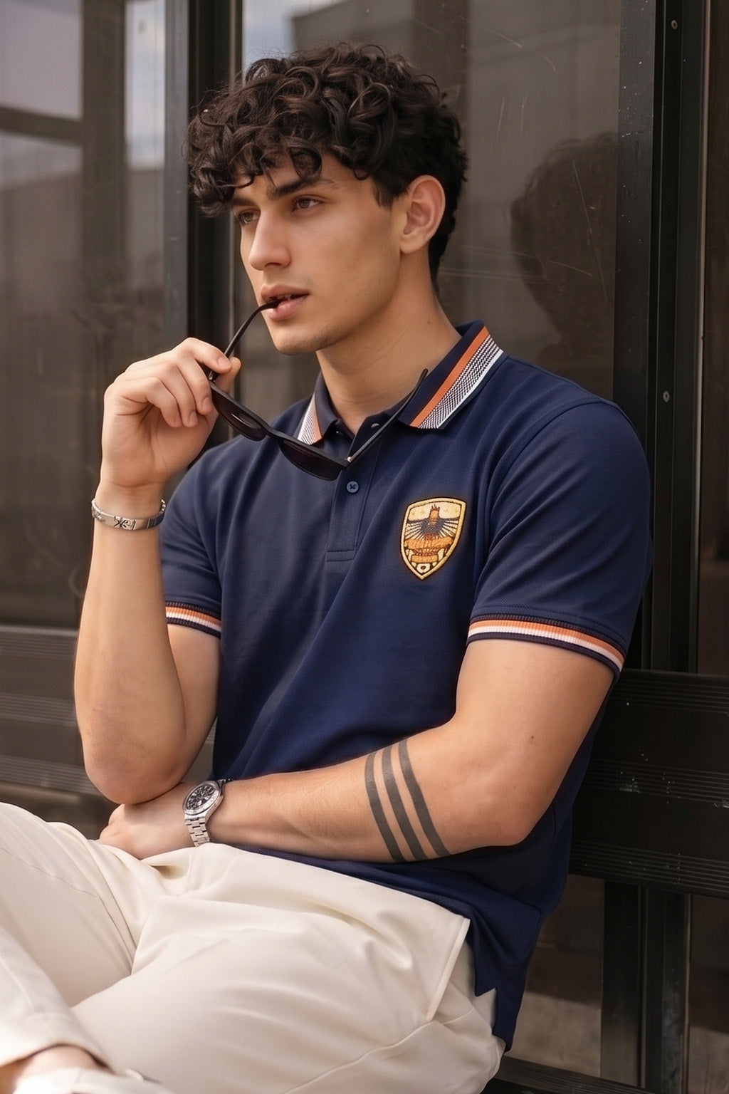 Navy Bedge Regular Fit Exclusive Pique Lycra Polo T-Shirt