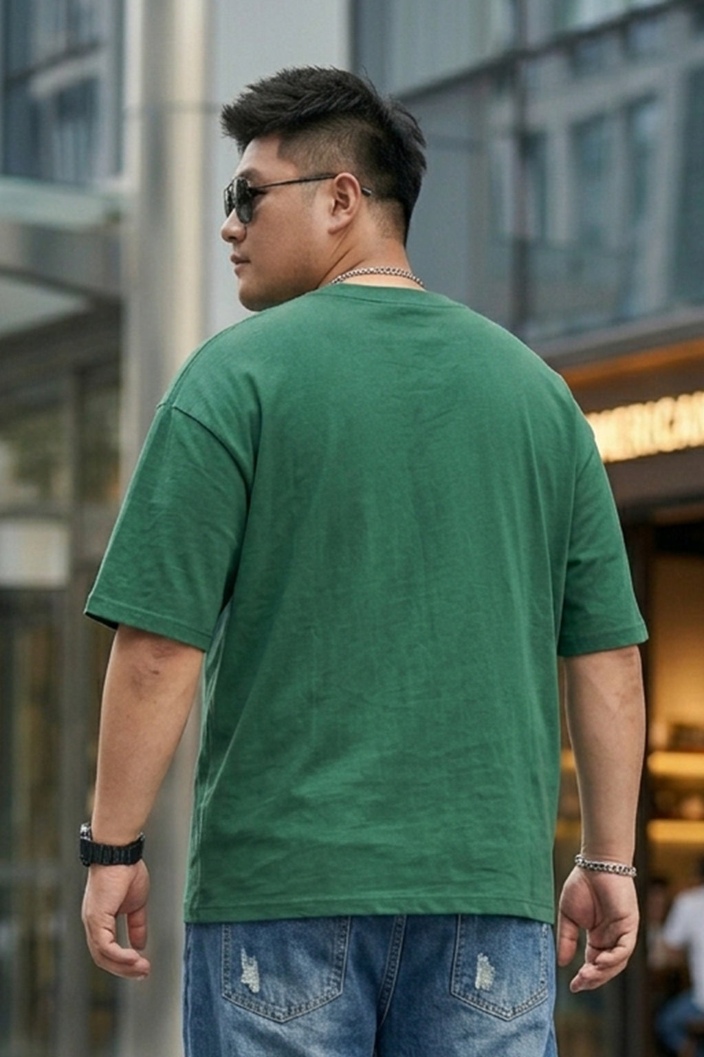 Dark Green Canal Plain Plus Size T-shirt