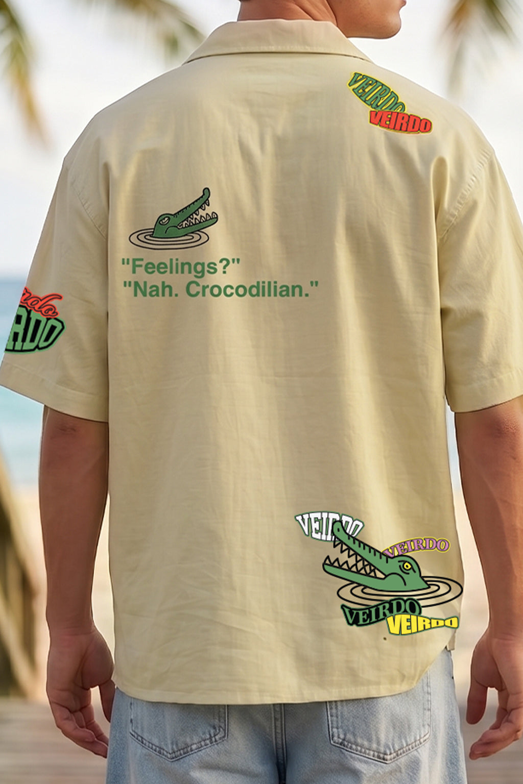 Crocodile Beige Oversized Printed Exclusive Shirt