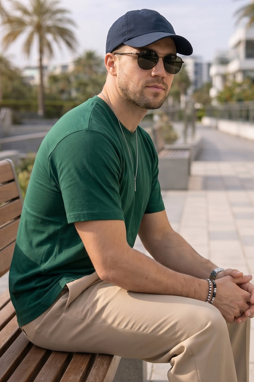 Green Plain Regular Fit T-shirt