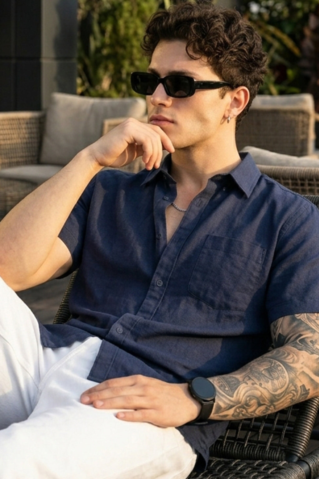 Navy Plain Regular Fit Half Sleeve Single Pocket Exclusive Shirt