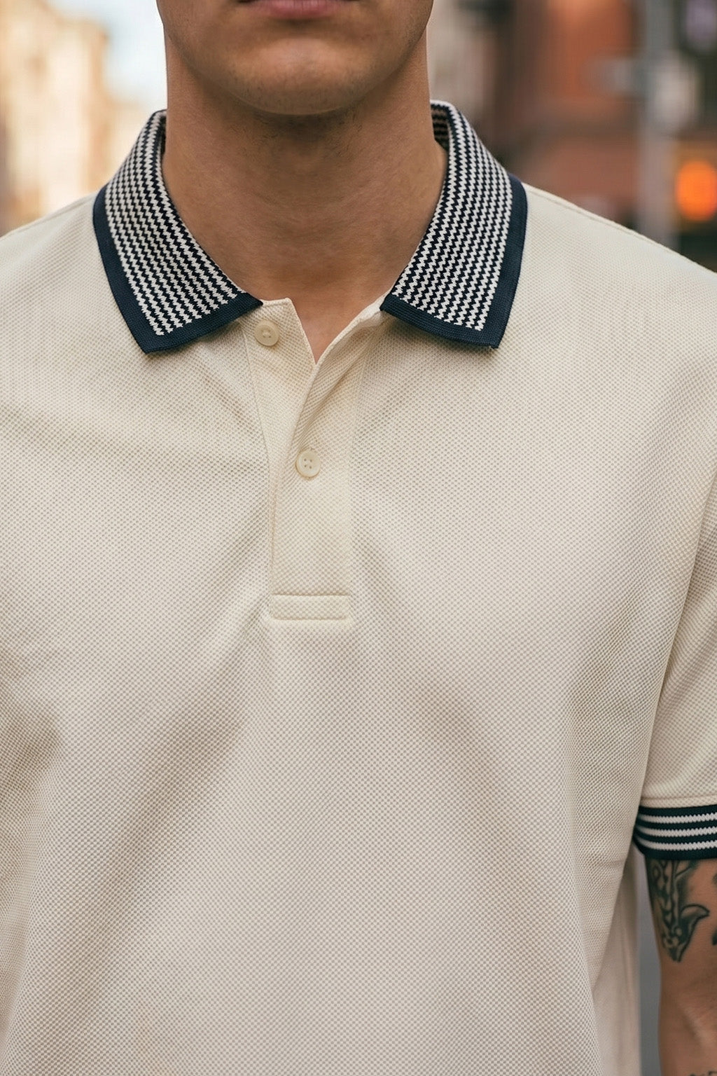 Swanwhite Stripped Collar Regular Fit Exclusive Pique Lycra Polo T-Shirt