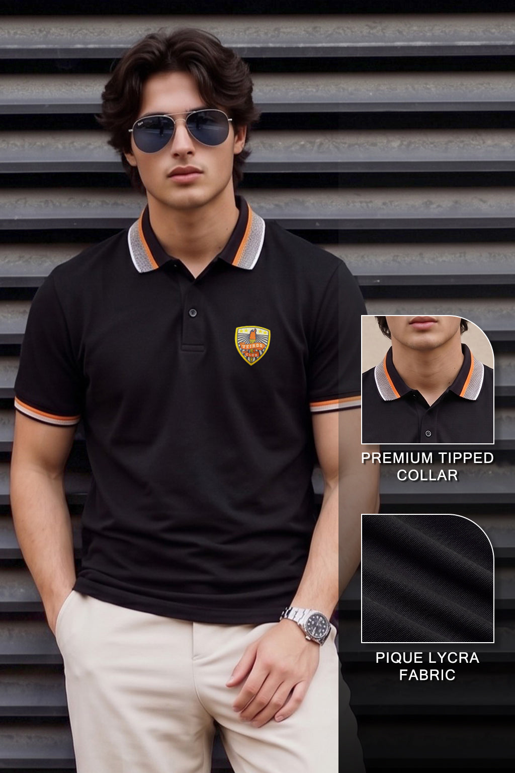 Black Bedge Regular Fit Exclusive Pique Lycra Polo T-Shirt