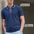 Navy Tipped Regular Fit Exclusive Pique Lycra Polo T-Shirt