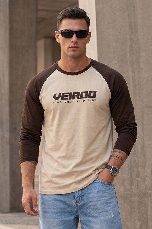 Veirdo Brown & Swanwhite Raglan Full Sleeve Printed T-shirt
