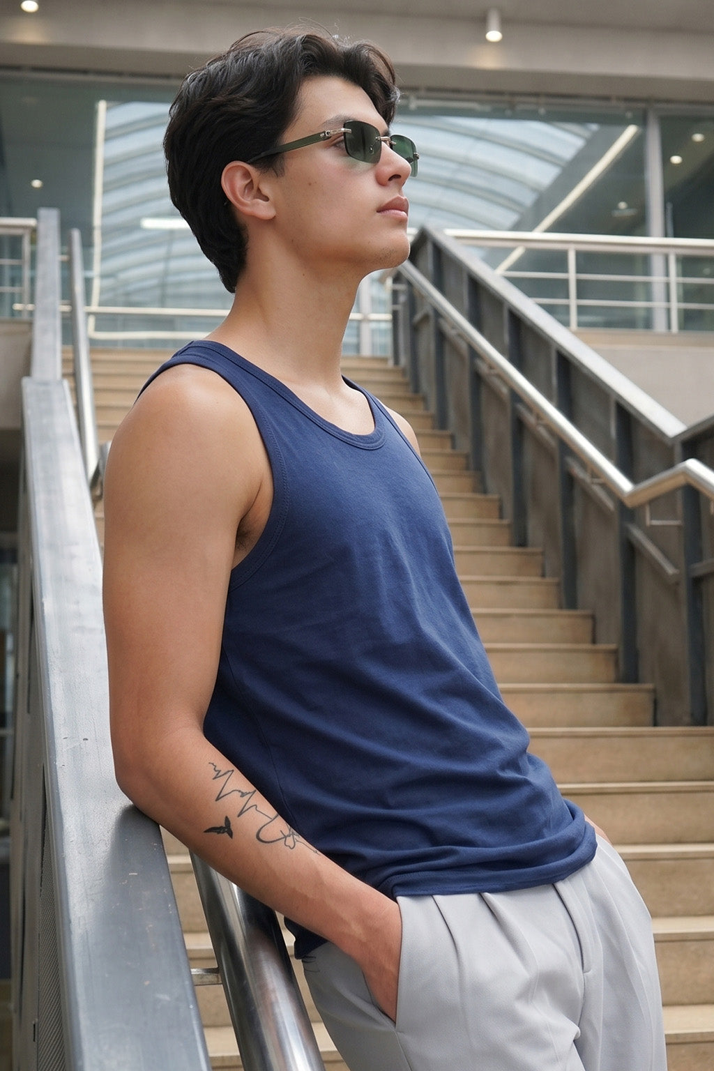 Navy Plain Regular FIt Gym Vest