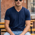 Navy Plain V-Neck Regular Fit T-shirt