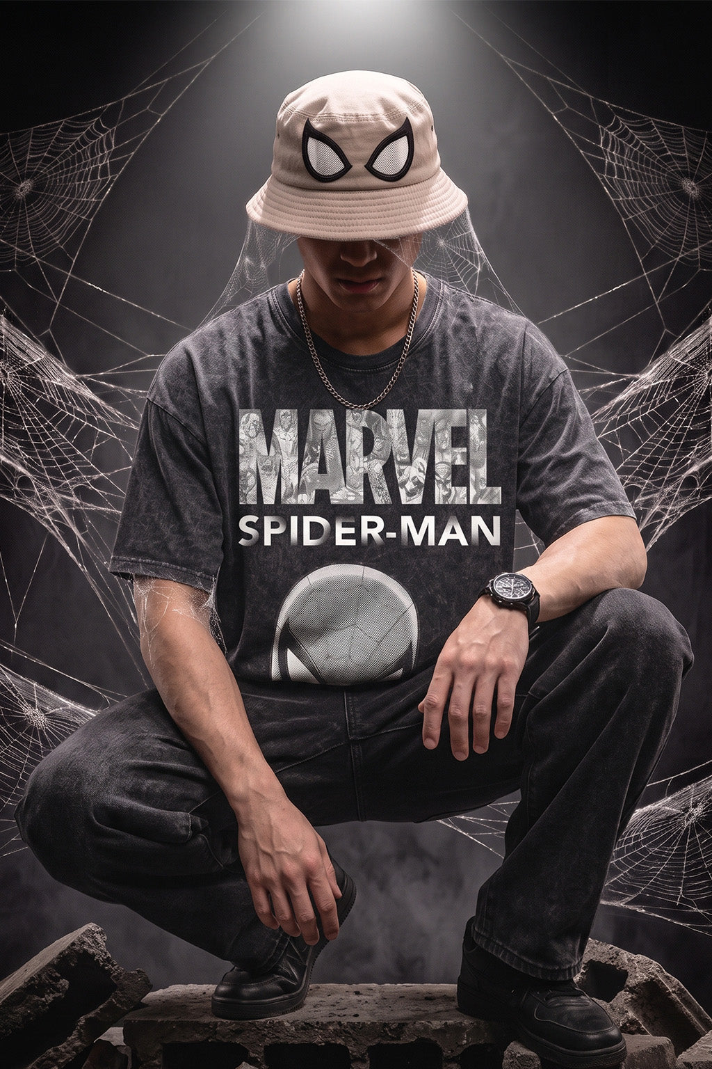Spider-Man Web Warrior Black Acid Washed T-Shirt Supreme Edition