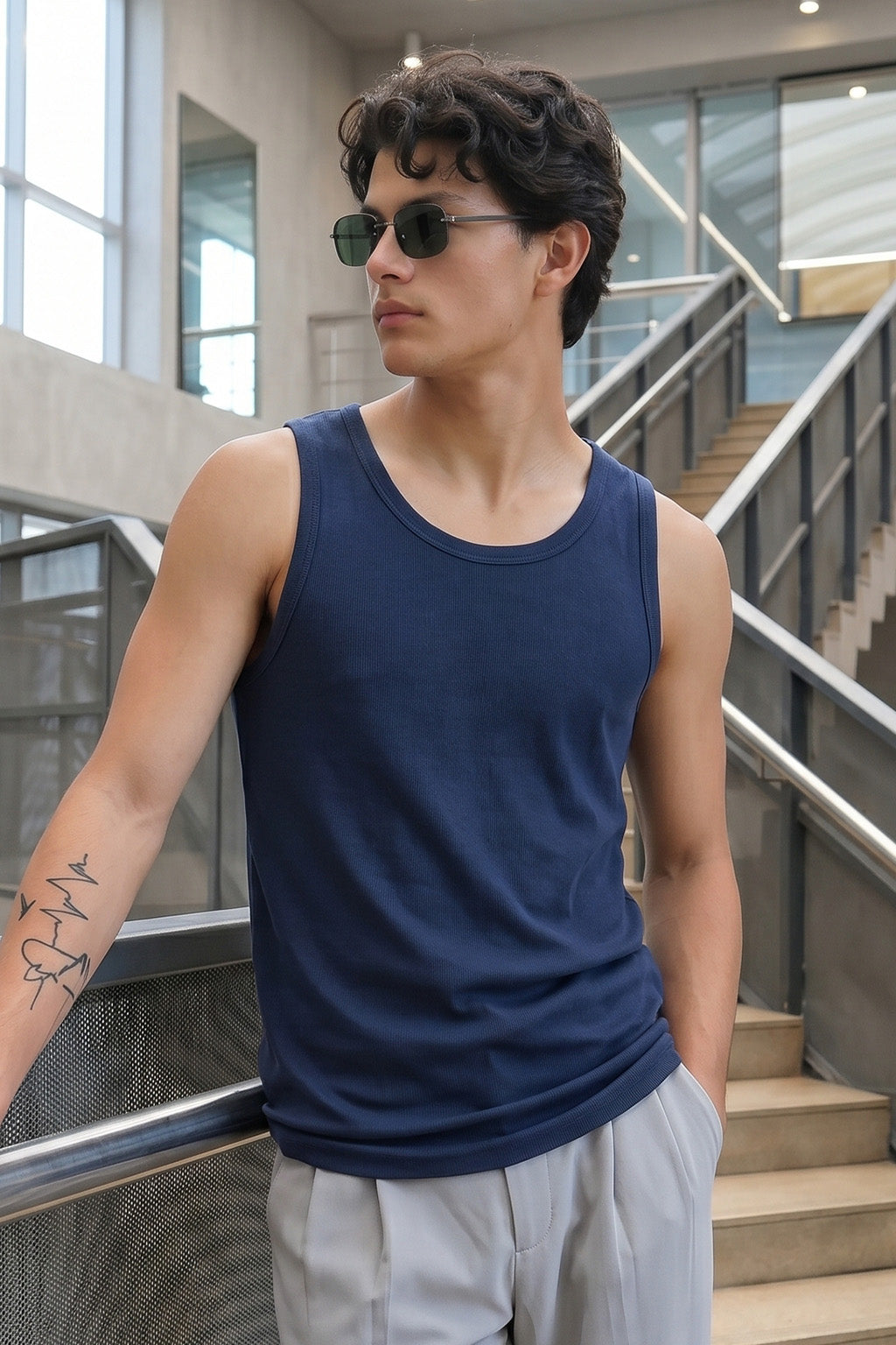 Navy Plain Regular FIt Gym Vest