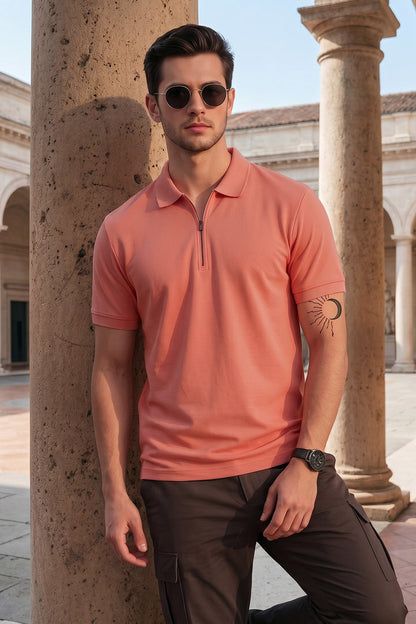 Soapnut Pique Plain Regular Fit Zipper Polo T-shirt