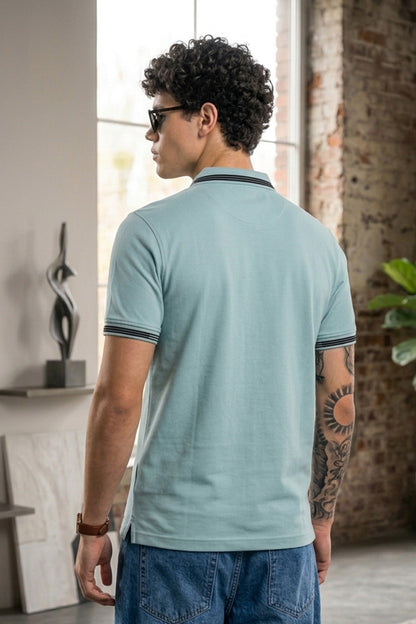 Imperial Crest Stripe Collar Light Blue Regular Fit Polo T-shirt