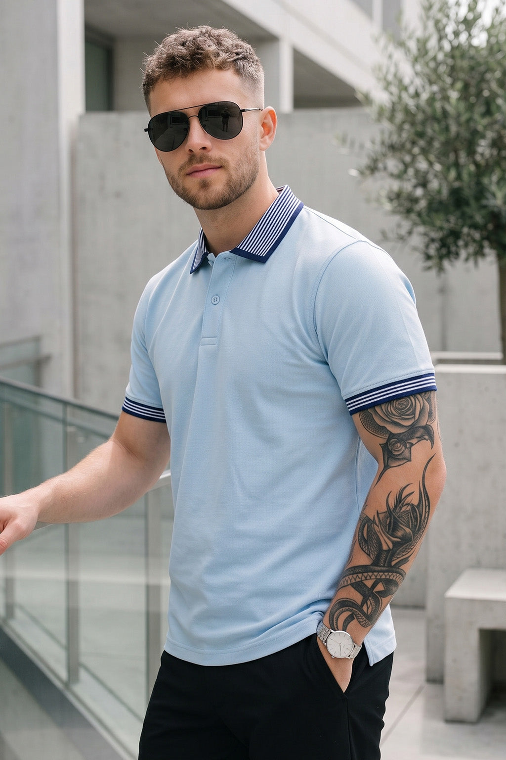 Atomizer Stripped Collar Regular Fit Exclusive Pique Lycra Polo T-Shirt
