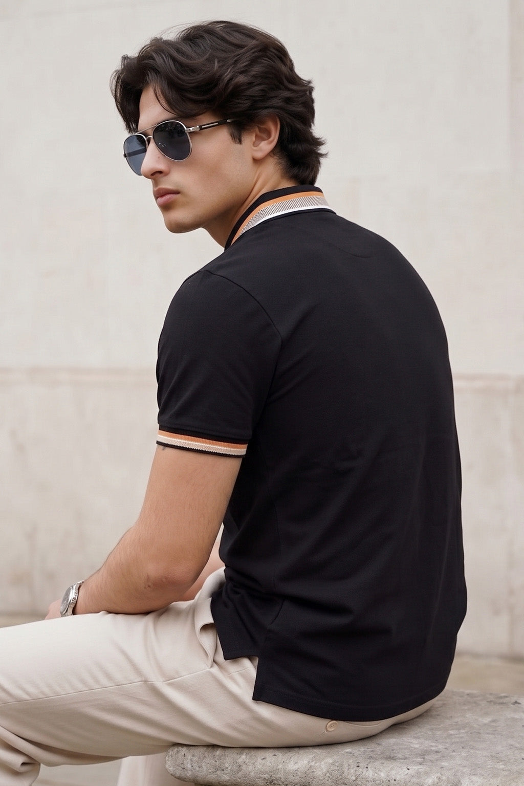Black Bedge Regular Fit Exclusive Pique Lycra Polo T-Shirt