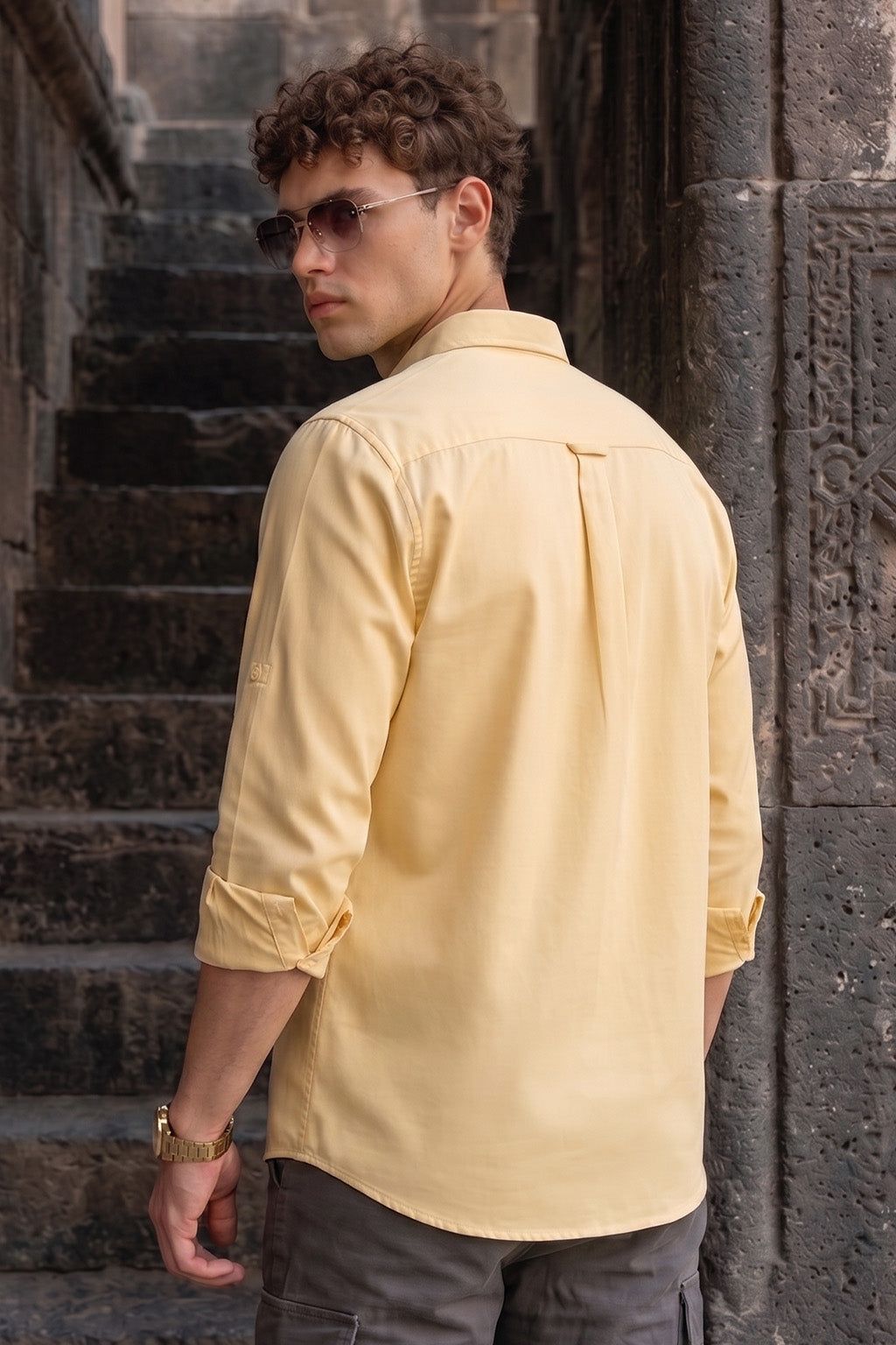 Double Cream Plain Relaxed Fit Full Sleeve Dual Pocket Utility Exclusive Shirt