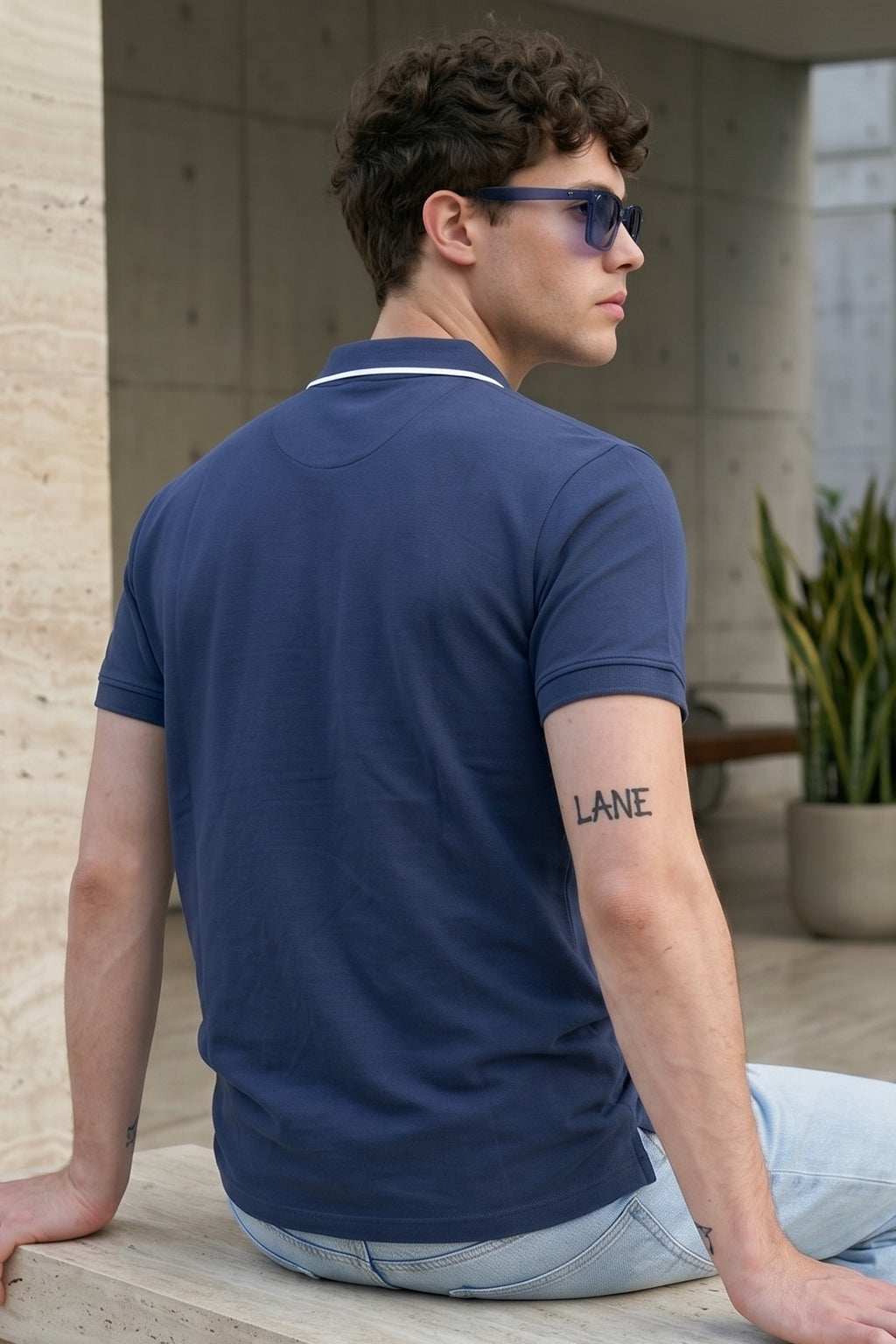 Navy Tipped Regular Fit Exclusive Pique Lycra Polo T-Shirt