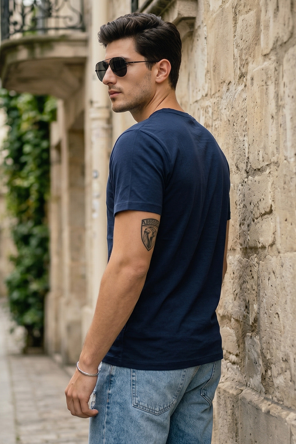 Navy Plain V-Neck Regular Fit T-shirt