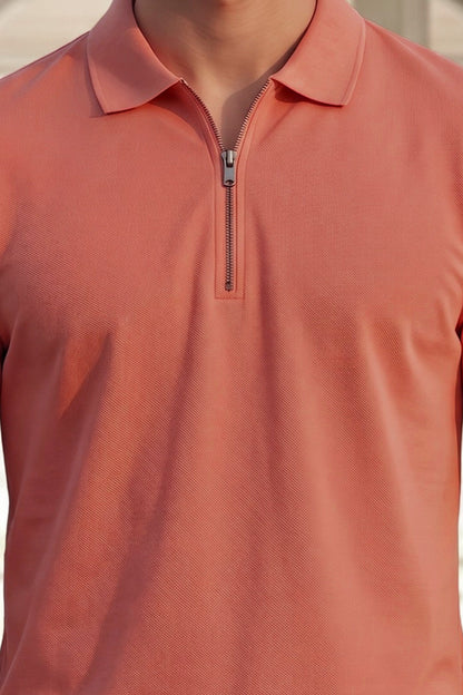 Soapnut Pique Plain Regular Fit Zipper Polo T-shirt