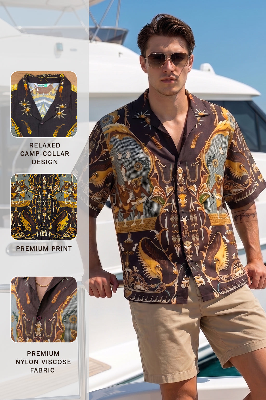Ancient History Brown All Over Print Oversized Exclusive Shirt