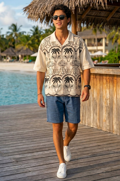 Paradise Off White Oversized Embroidered Exclusive Shirt