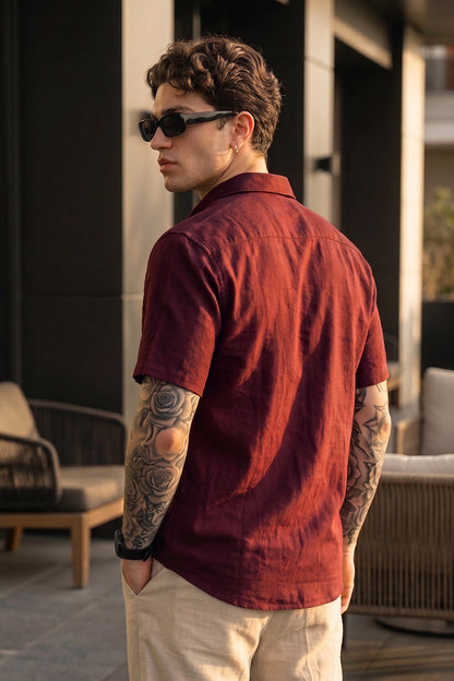 Maroon Plain Regular Fit Half Sleeve Single Pocket Exclusive Shirt