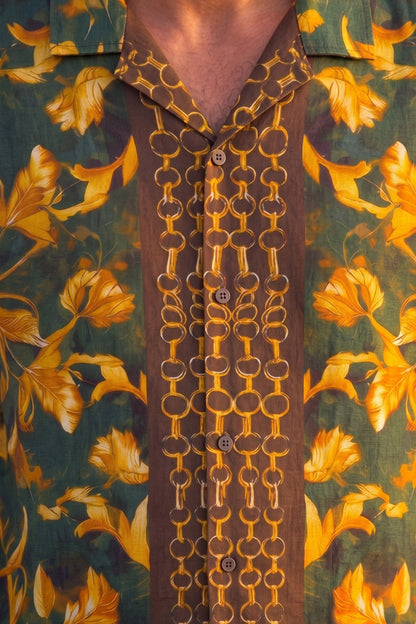 Golden Tropics Resort Green All Over Print Oversized Exclusive Shirt