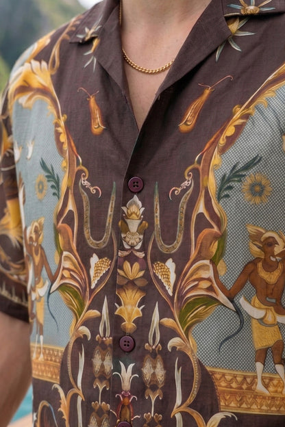 Ancient History Brown All Over Print Oversized Exclusive Shirt