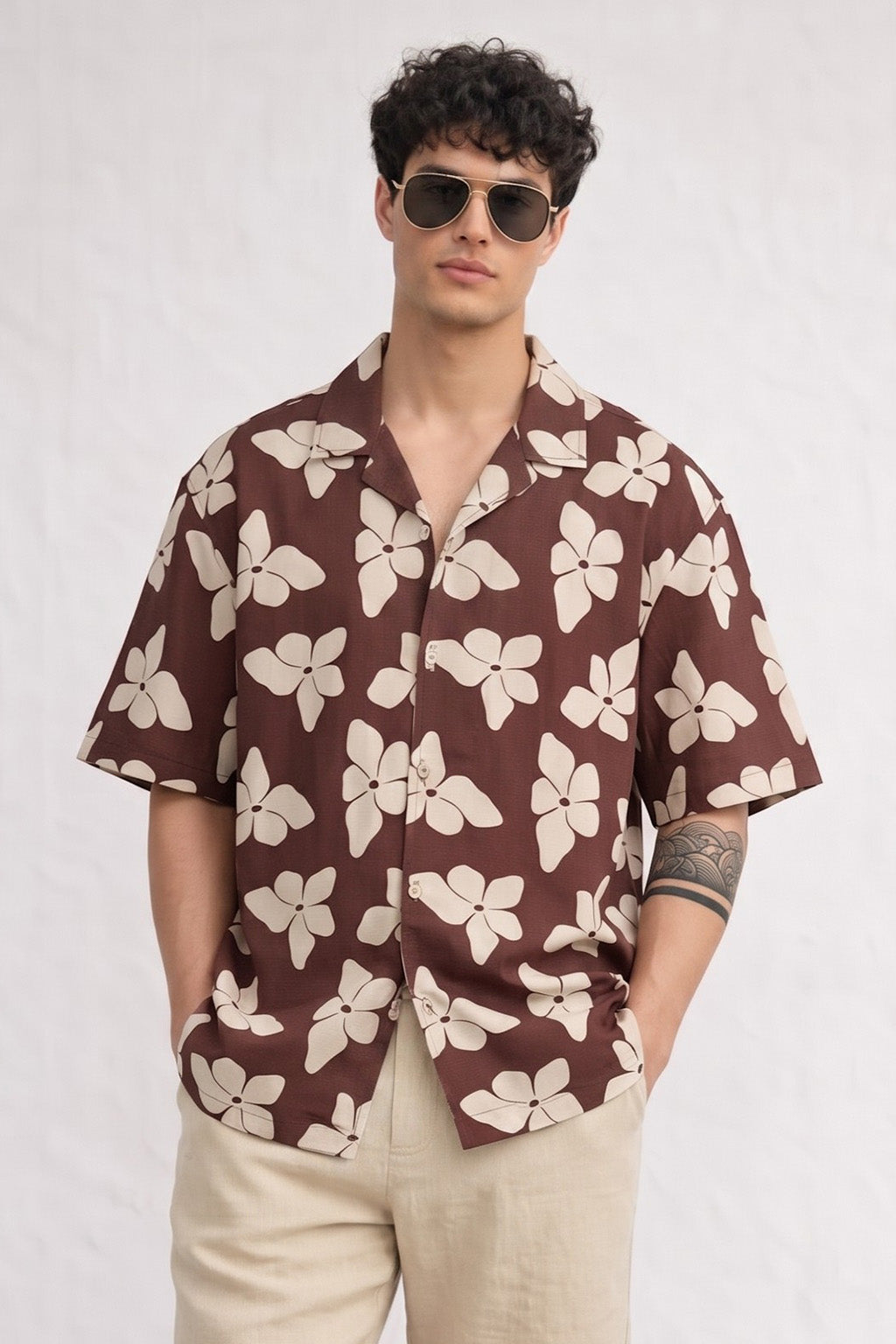 Mocha Brown All Over Printed Oversized Exclusive Shirt