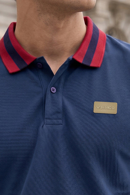 Navy Contrast Collar Regular Fit Exclusive Pique Lycra Polo T-Shirt