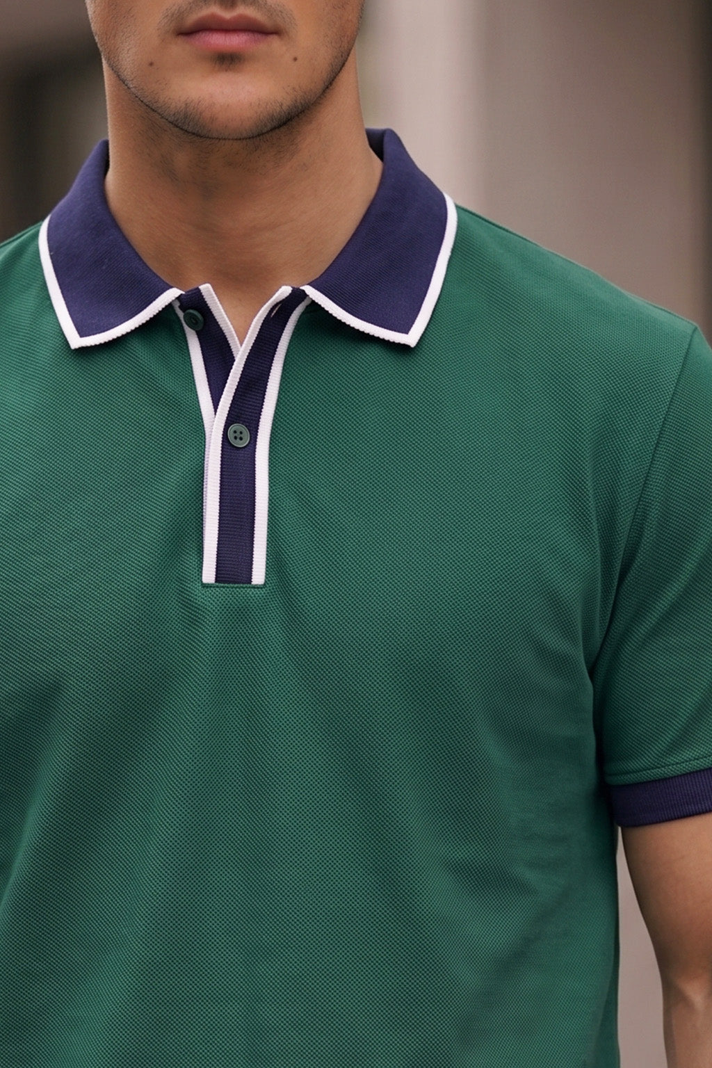 Green Tipped Regular Fit Exclusive Pique Lycra Polo T-Shirt