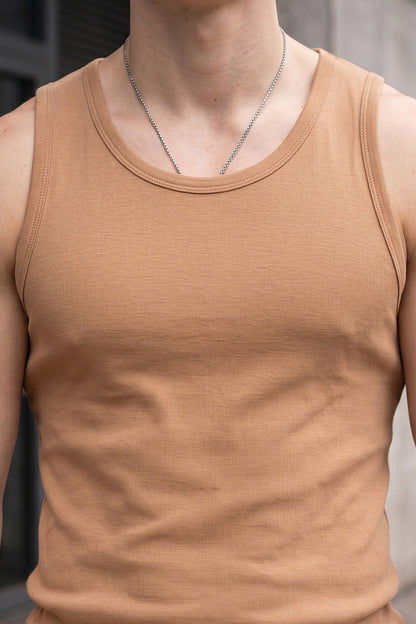 Beige Plain Regular FIt Gym Vest