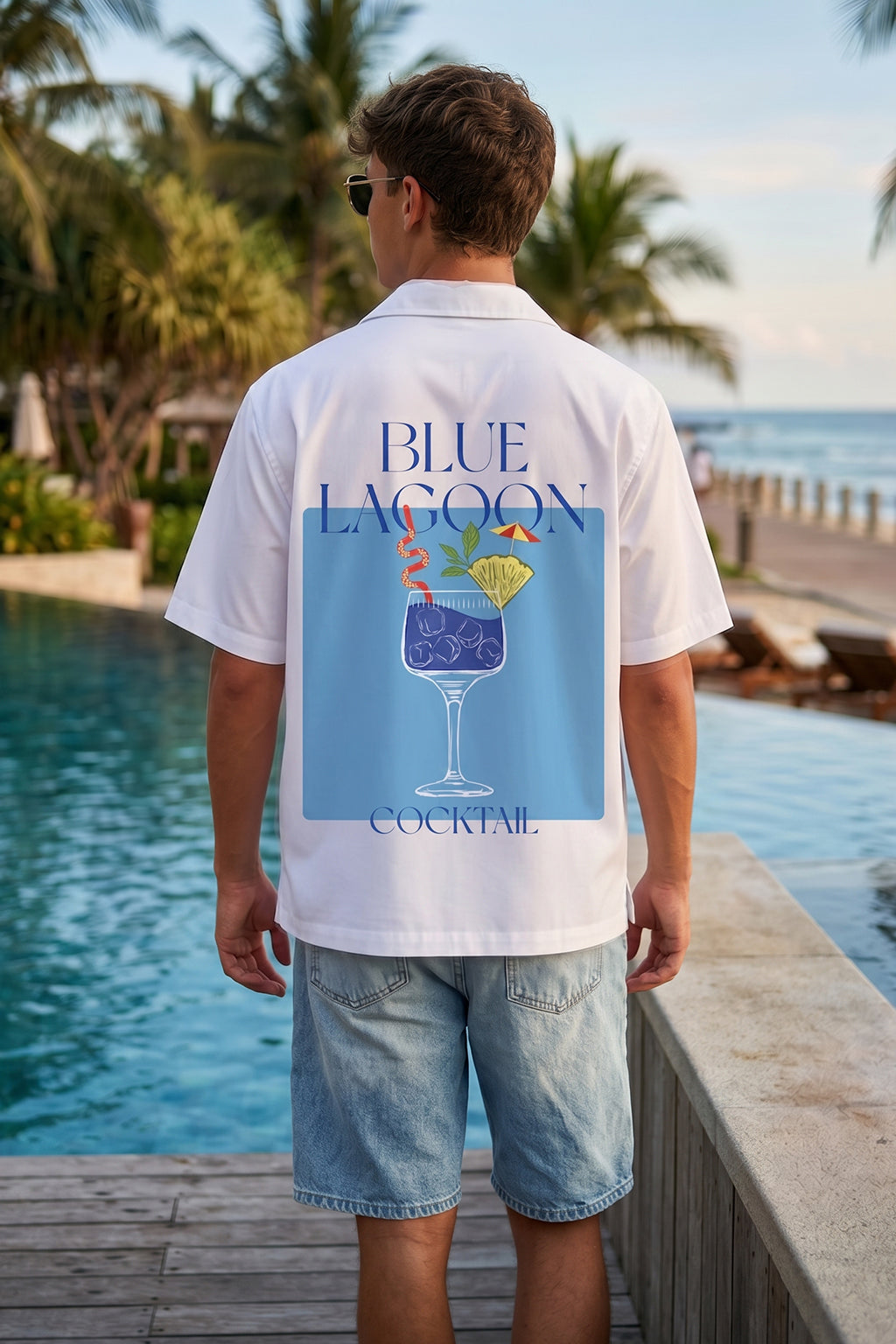 Blue Lagoon White Oversized Printed Exclusive Shirt