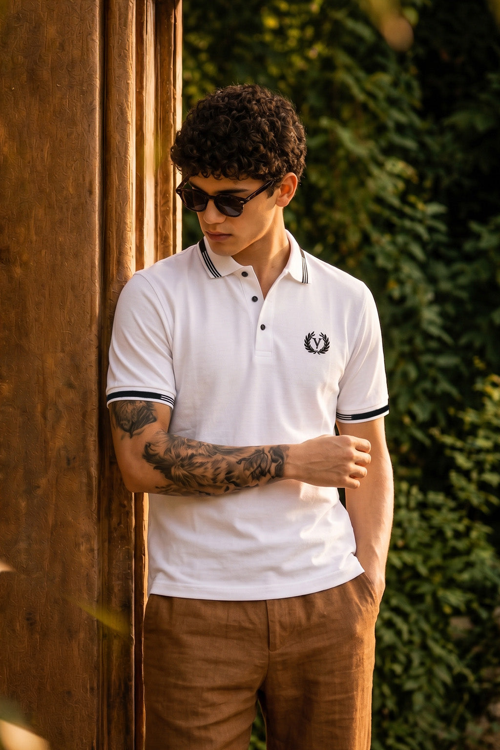 Imperial Crest Stripe Collar White Regular Fit Polo T-shirt