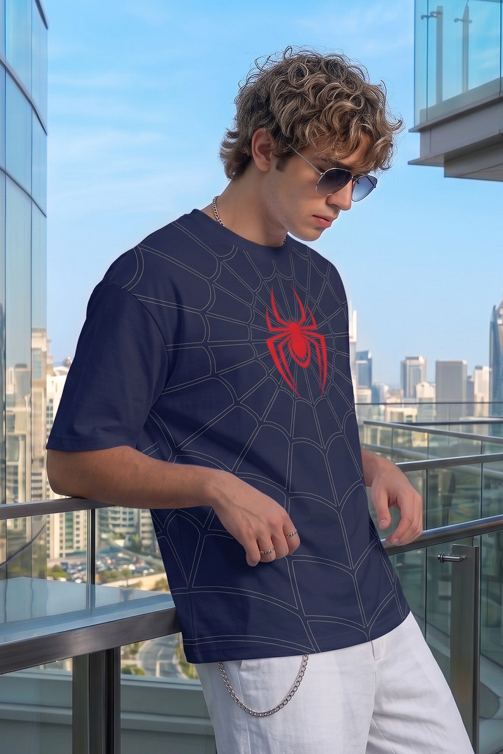 SpiderVerse Webline Navy Oversized Printed T-Shirt