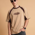 Veirdo Signature Raglan Beige Oversized Graphic Printed T-shirt