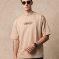 Veirdo Signature Beige Oversized Graphic Printed T-shirt