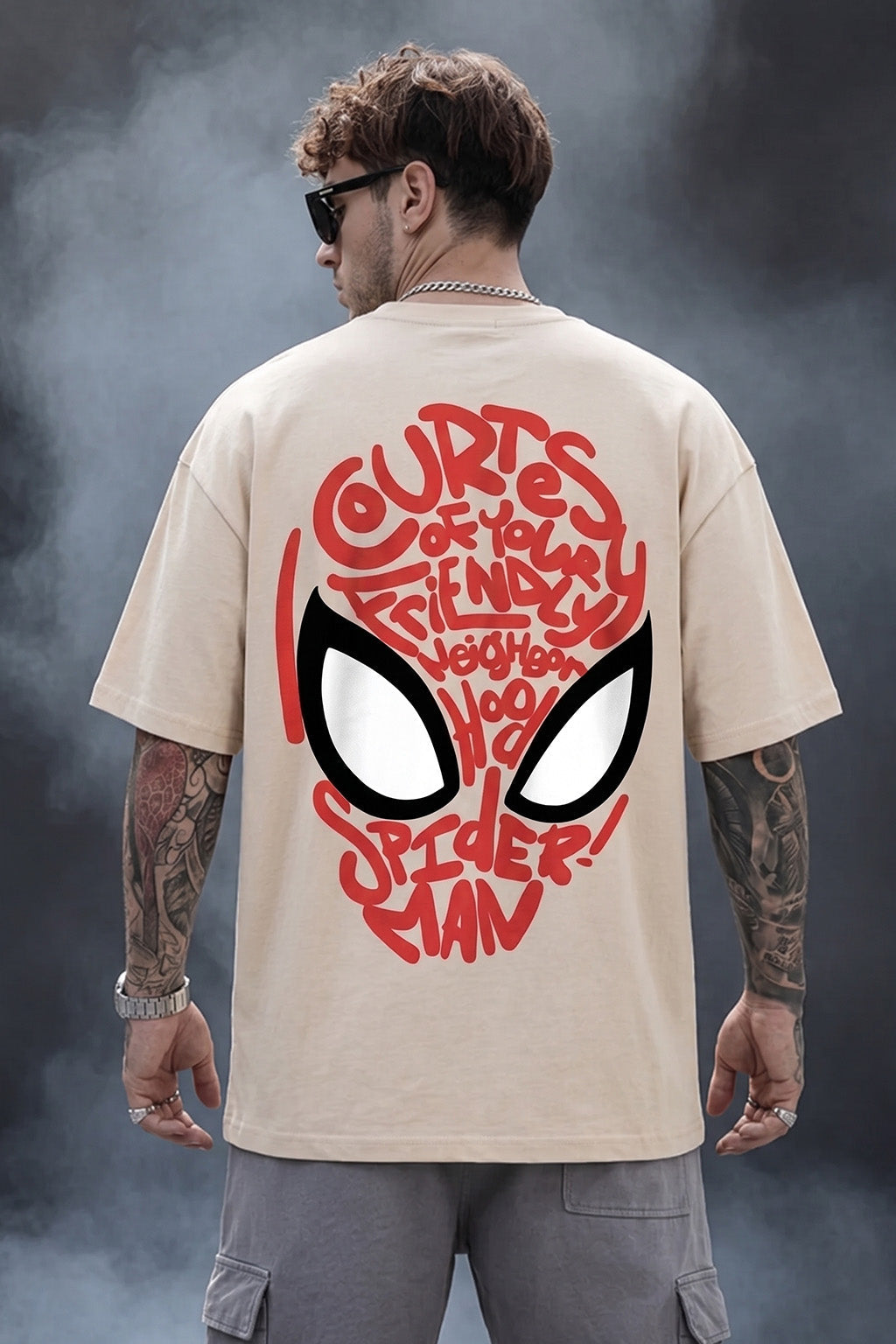 Spiderman Swanwhite Oversized Back Typographic Printed T-shirt