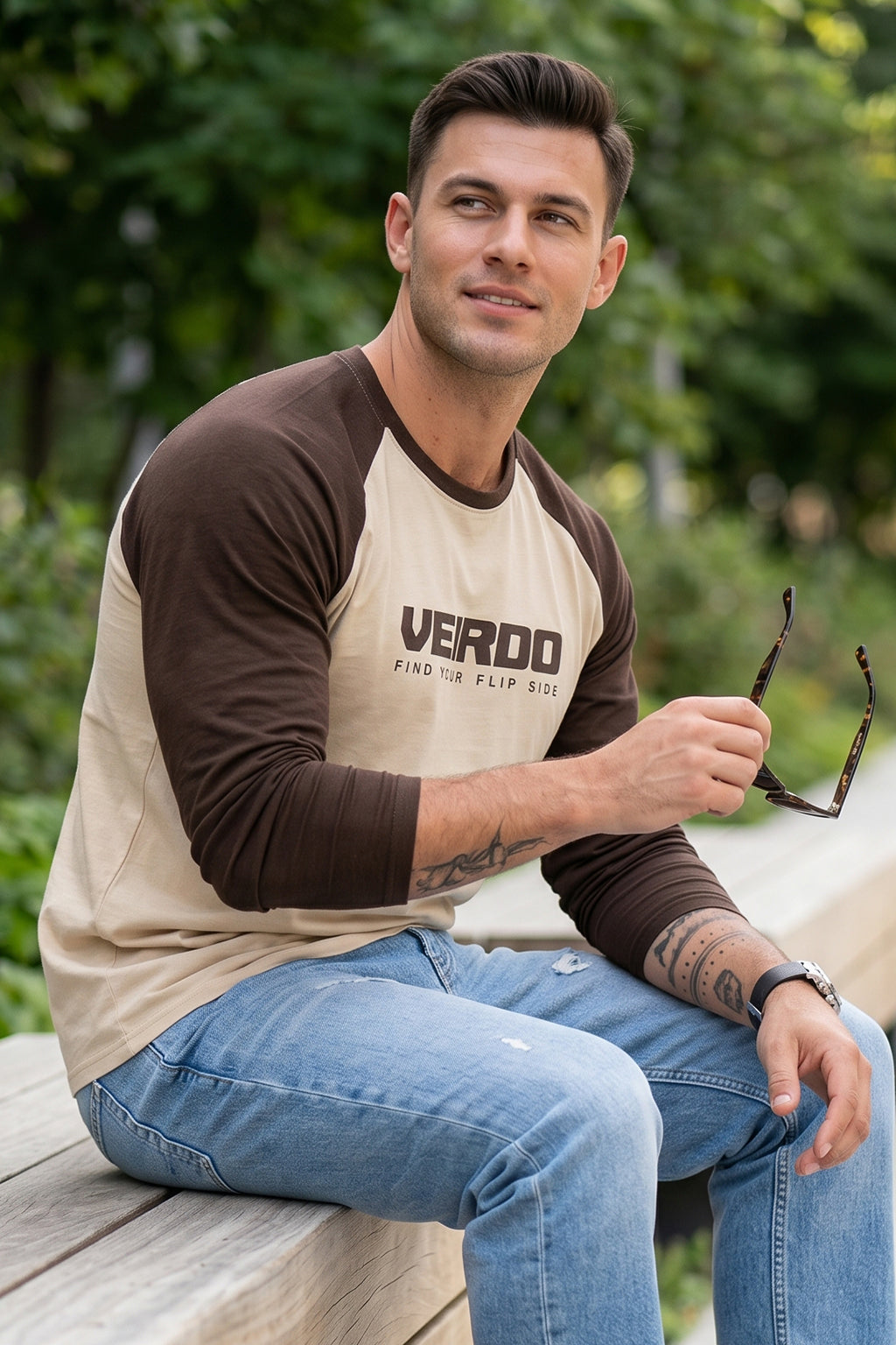 Veirdo Brown & Swanwhite Raglan Full Sleeve Printed T-shirt
