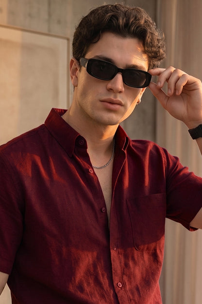 Maroon Plain Regular Fit Half Sleeve Single Pocket Exclusive Shirt