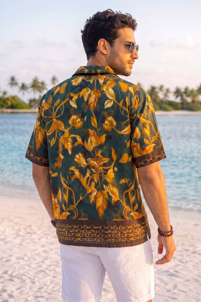 Golden Tropics Resort Green All Over Print Oversized Exclusive Shirt