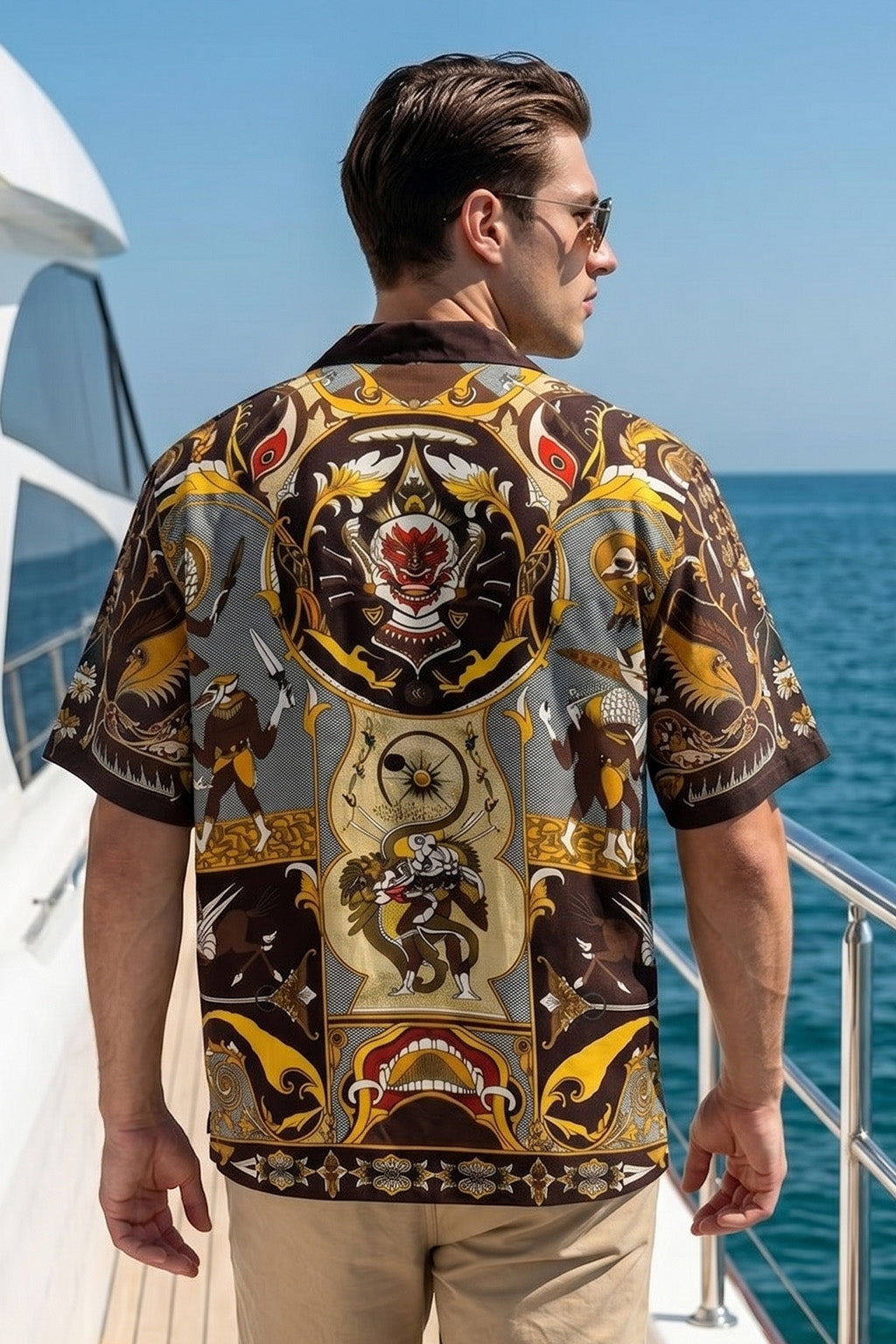 Ancient History Brown All Over Print Oversized Exclusive Shirt