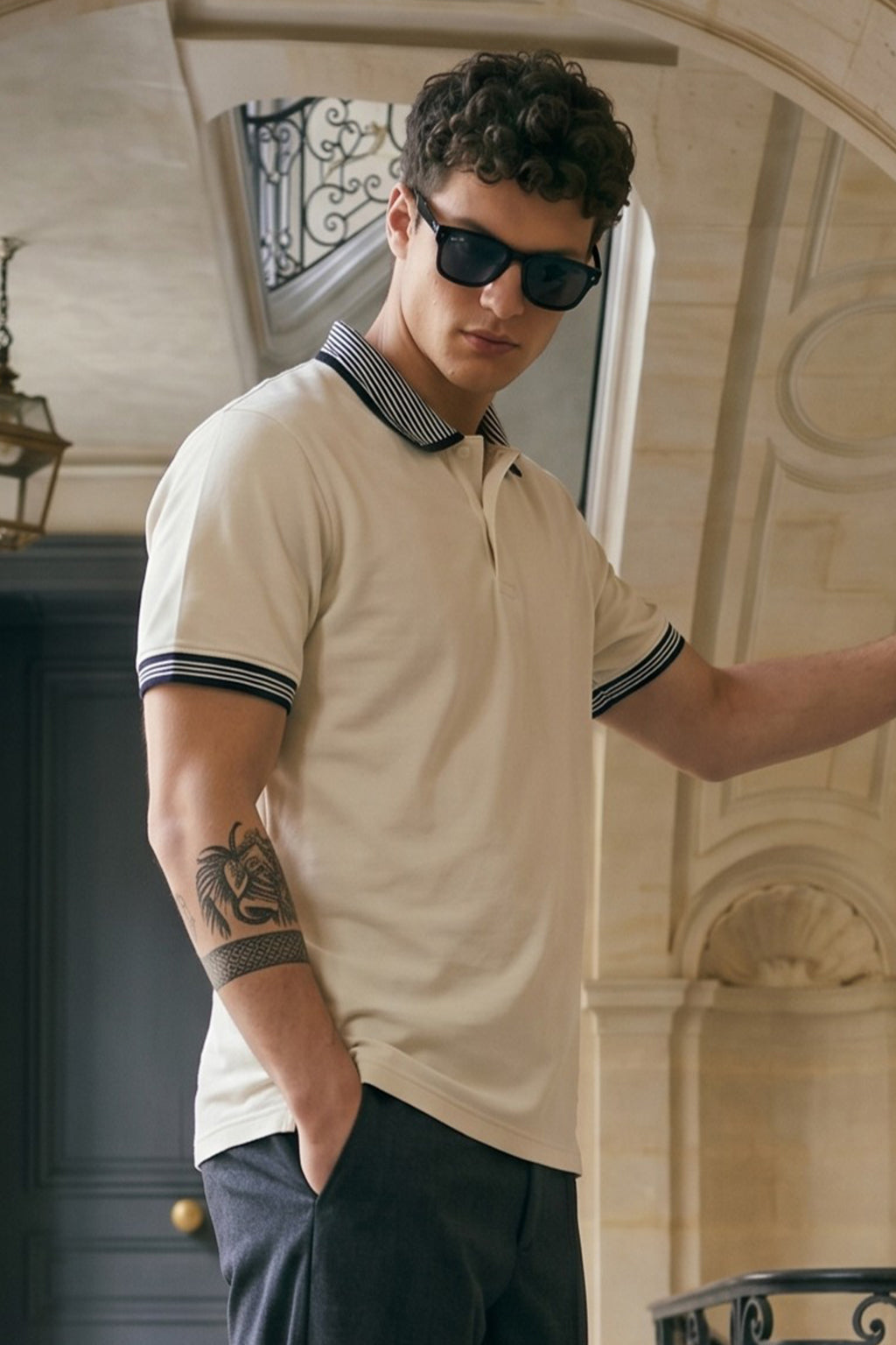 Swanwhite Stripped Collar Regular Fit Exclusive Pique Lycra Polo T-Shirt