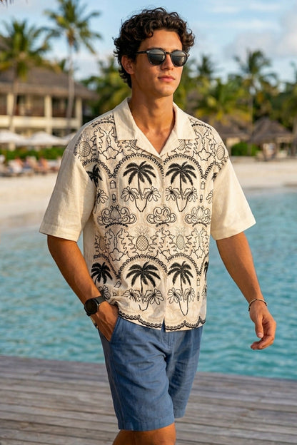 Paradise Off White Oversized Embroidered Exclusive Shirt