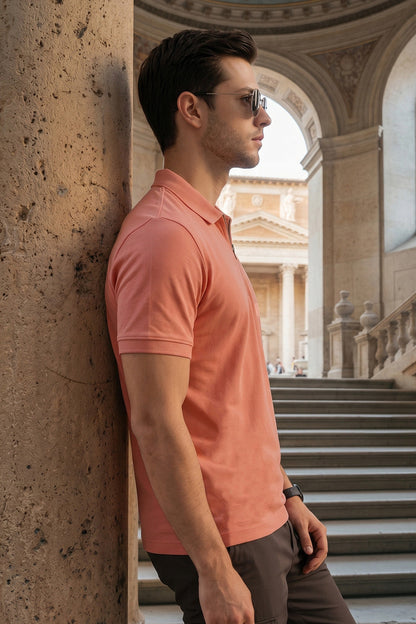 Soapnut Pique Plain Regular Fit Zipper Polo T-shirt